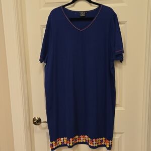 Blue Midi Dress with Colorful Button Design Hem 2X